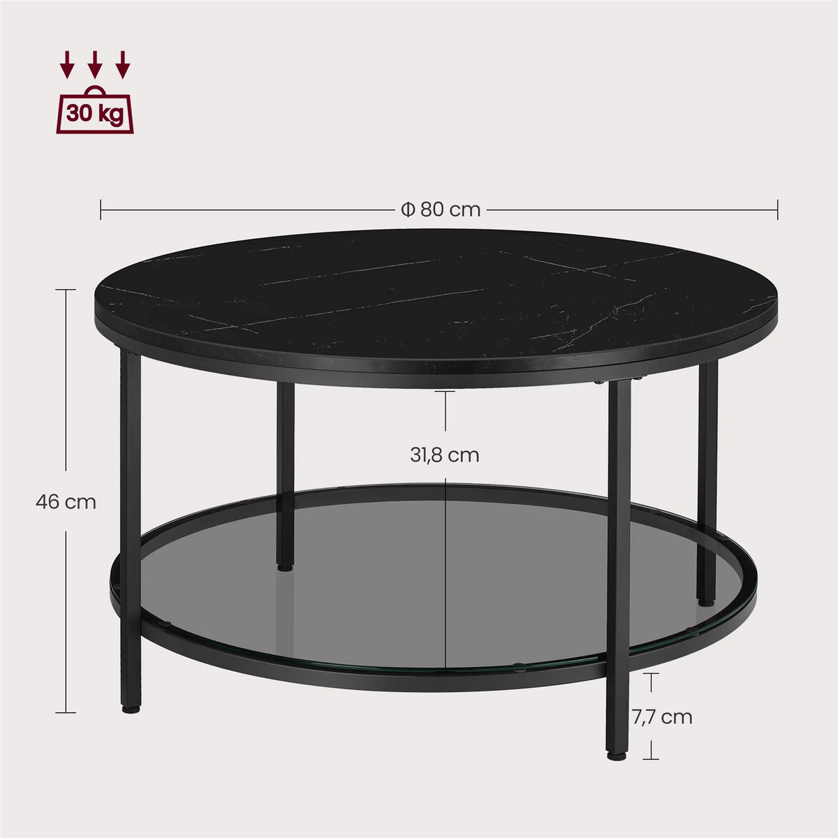 COUCHTISCH 80 cm Glas Wohnzimmertisch - Schwarz, Glas (80/80/46cm) - Kaket