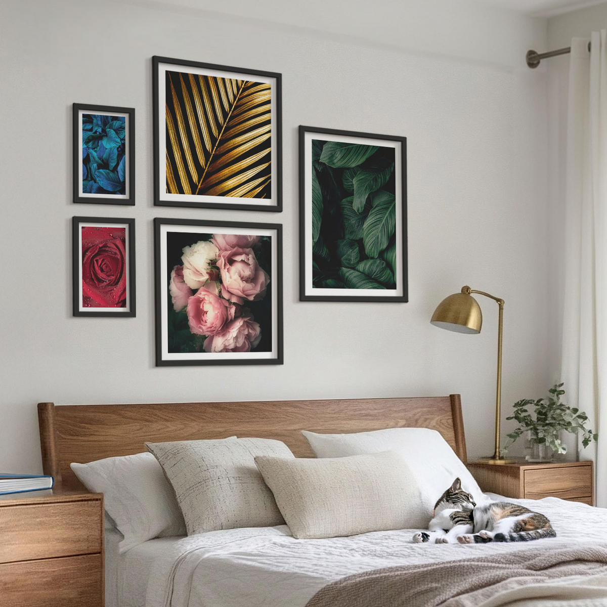WANDBILDER 5er-Set - 50x50 cm & 20x30 cm & 40x60 cm Schwarzer Rahmen - Abstrakte schwarze Muster - Schwarz, Kunststoff (40/60cm) - ArtPrintCave