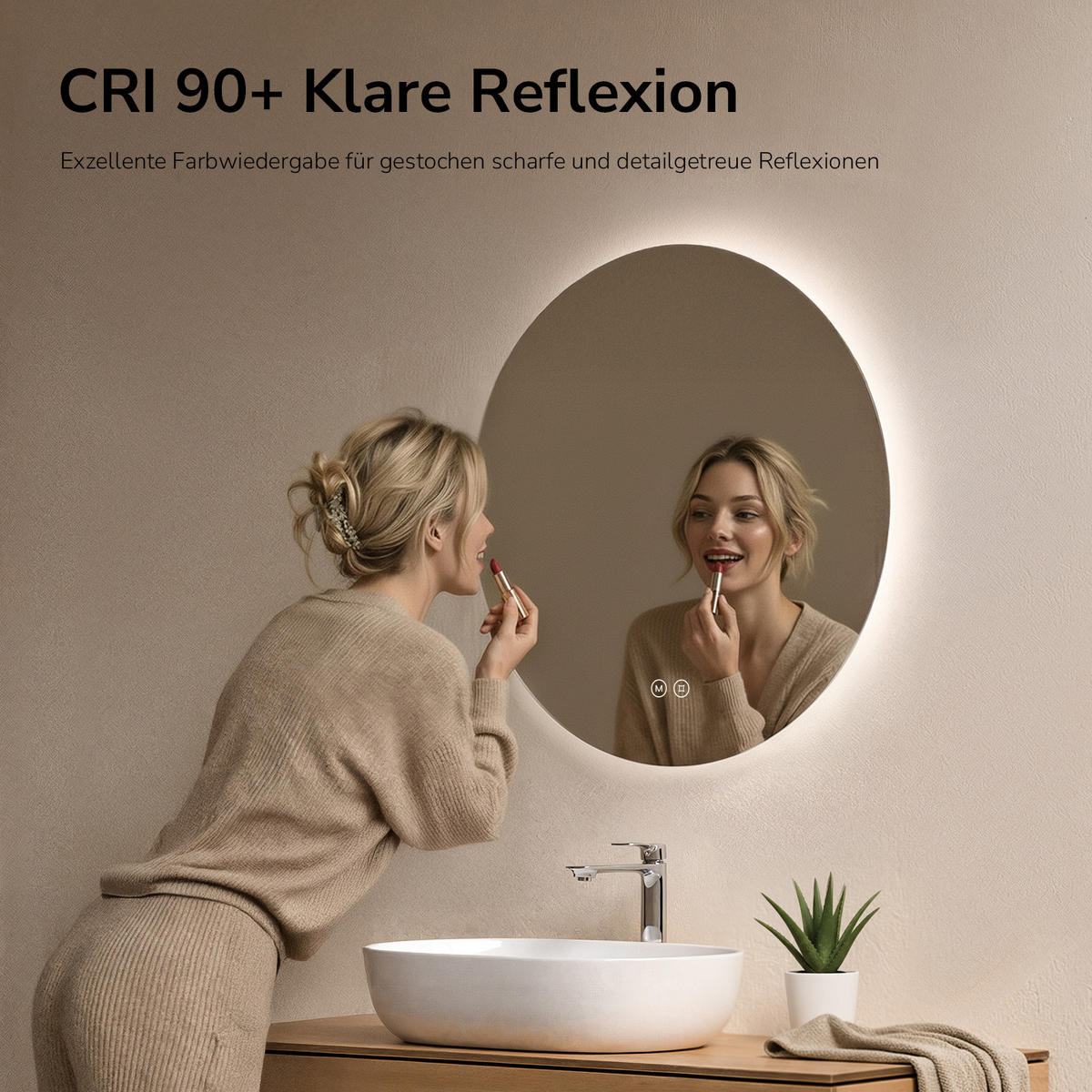 OGLEDALO KUPAONSKO okruglo s rasvjetom bez okvira, 3 boje svjetla Ø 60 cm - prozirno, staklo (60/60/3cm) - EMKE