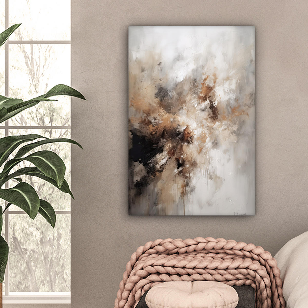 LEINWANDBILD - Farbe - Abstrakt - Beige - Kunst - 60x90 - Kunstdruck - Greige, Textil (60/90cm) - MuchoWow