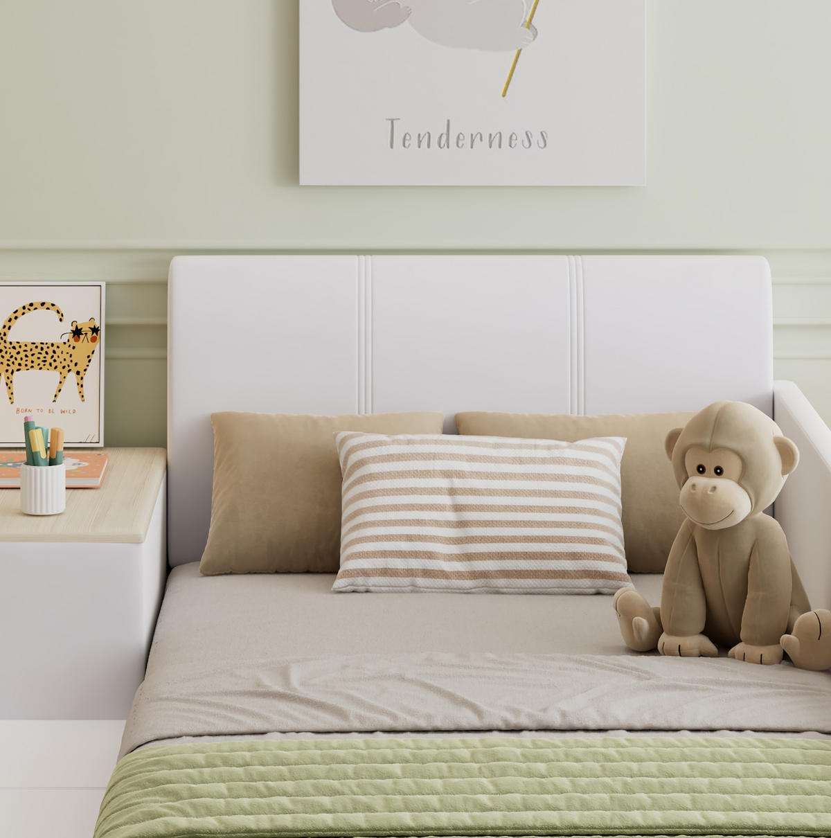 KINDERBETT 90/200 cm aus Samt mit Schreibtisch Hocker und Ablageboden Weiß - Weiß, Textil (90/200cm) - Modenvie