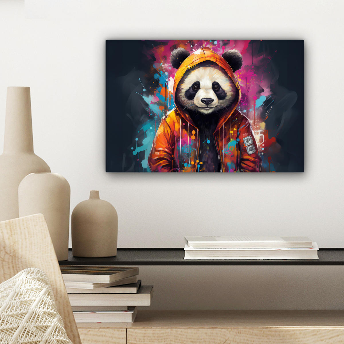 LEINWANDBILD Panda - Jacke - Graffiti - Orange 30x20 cm - Orange, Textil (30/20cm) - MuchoWow