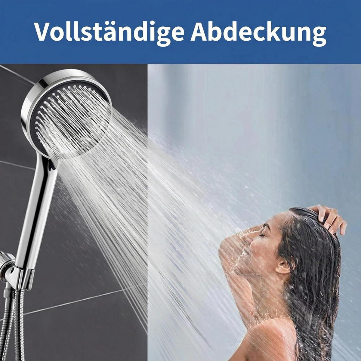 DUSCHKOPF mit Schlauch 2m 5 Strahlarten Chrom 120 mm - Silberfarben, Metall (12/12.7/27cm)