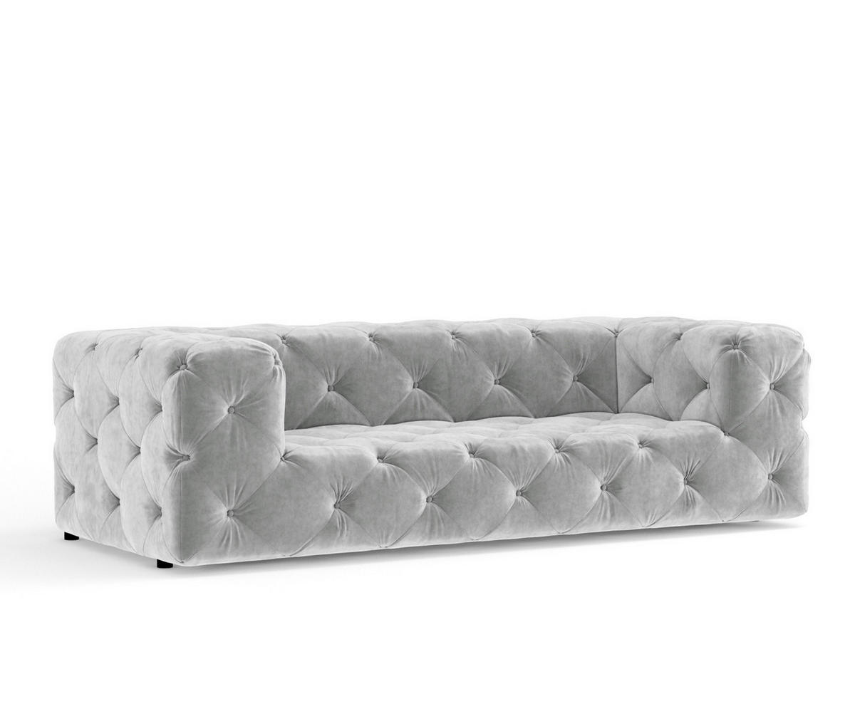 3-SITZER-SOFA Cosimo Hellgrau Samtstoff - Hellgrau/Schwarz, Holz/Holzwerkstoff (230/71/100cm) - Maison de Reve