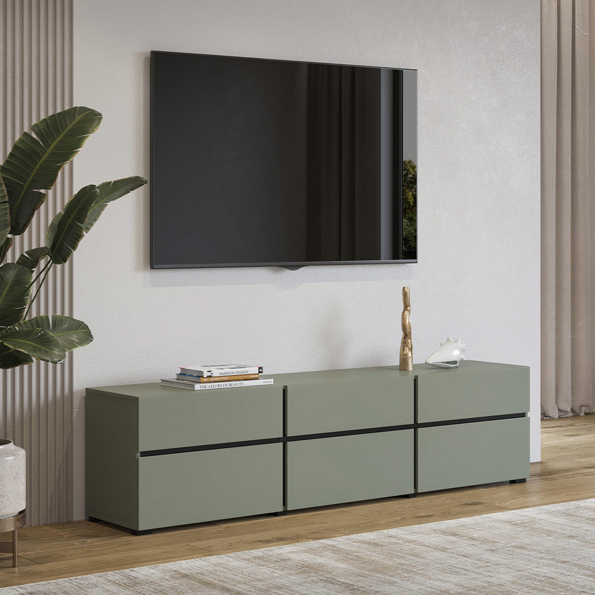 TV STOLEK Lilia Zelená - zelená barva, kompozitní dřevo (180/48/40cm) - Petits-meubles