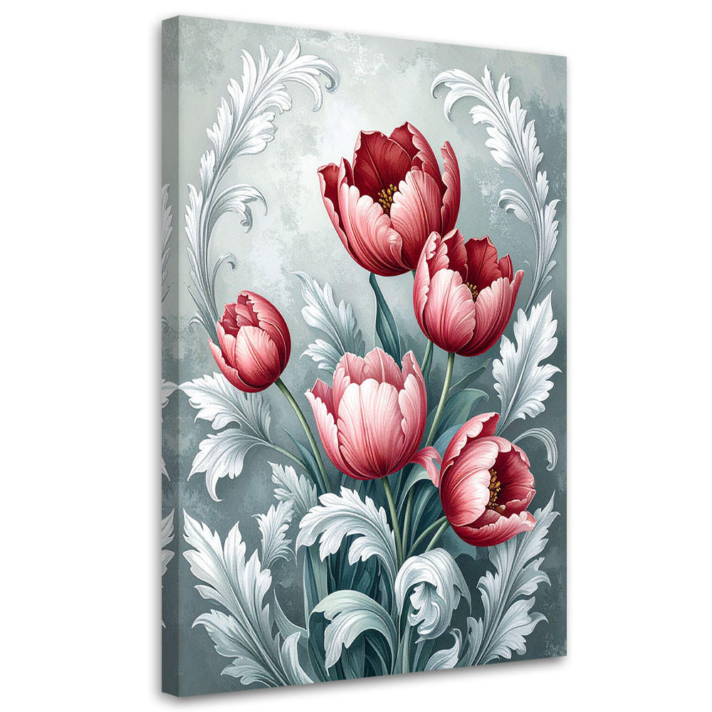 BILDER, Rote Tulpenblüten auf grauem Hintergrund - Rot, Textil (20/30cm) - Feeby