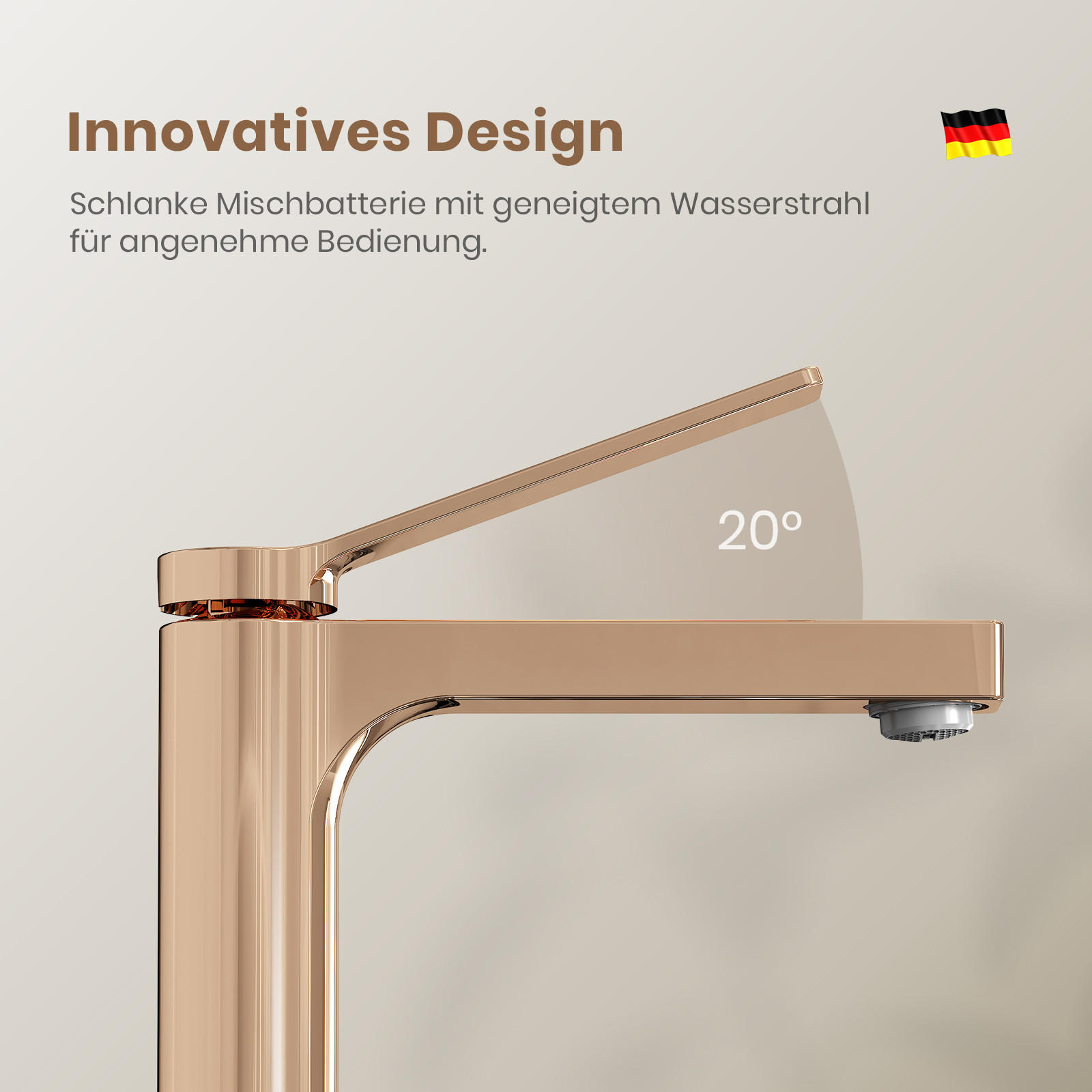 WASCHTISCHARMATUR mit Spulen-Zertifiziertem Filterelement Rosengold - Roségold, Metall (17.3/4.6/19.5cm) - EMKE