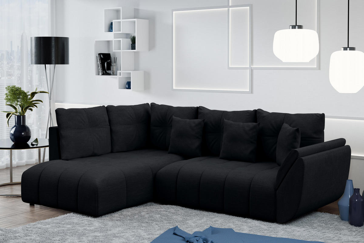 ECKSOFA L Form Corleone Schwarz 266/182/91 cm mit Schlaffunktion - Schwarz, Kunststoff/Textil (266/182cm) - AX Living