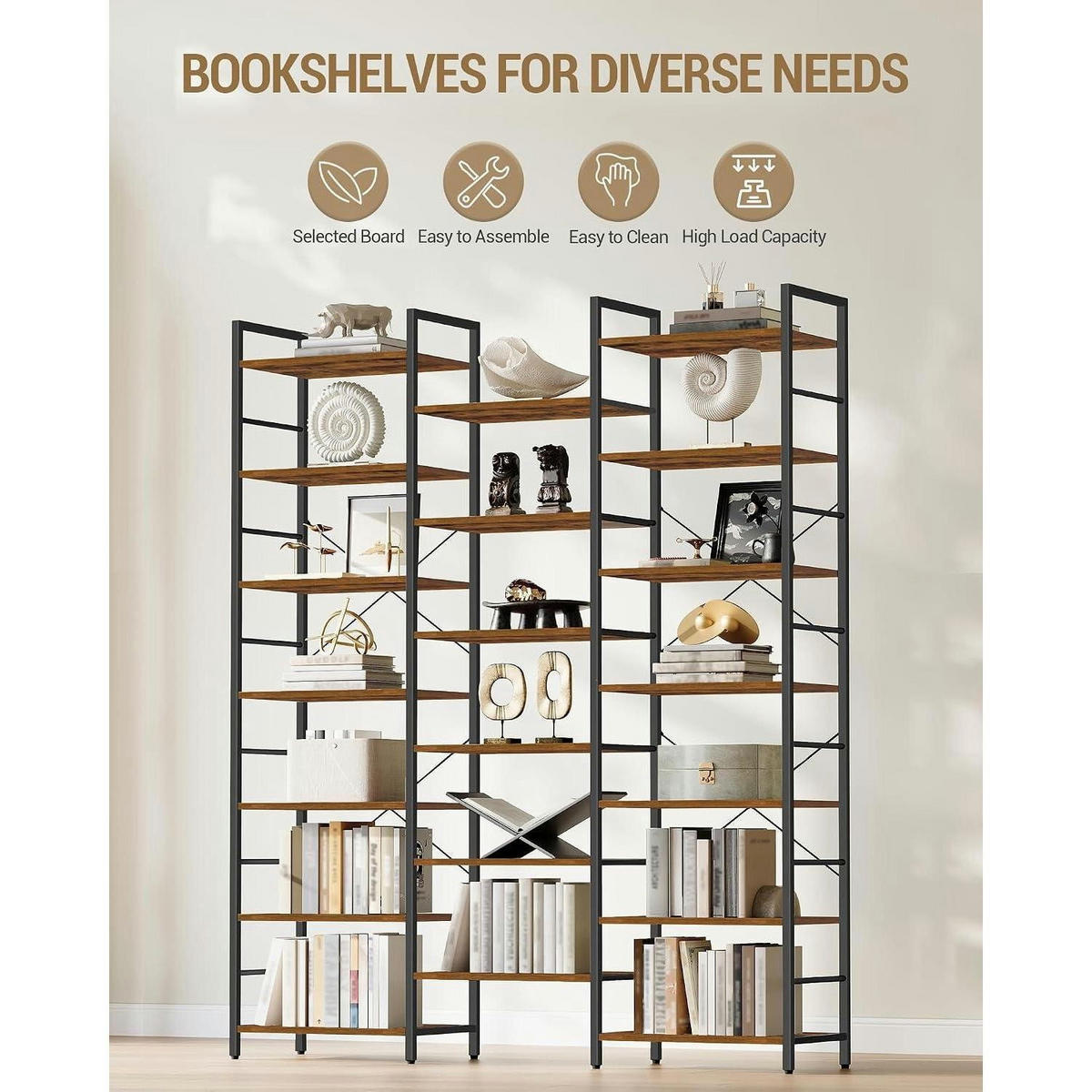 BÜCHERREGAL 7 Etagen Braun-Schwarz 24 x 152 x 217 cm - Braun, Holzwerkstoff (152/217/24cm)