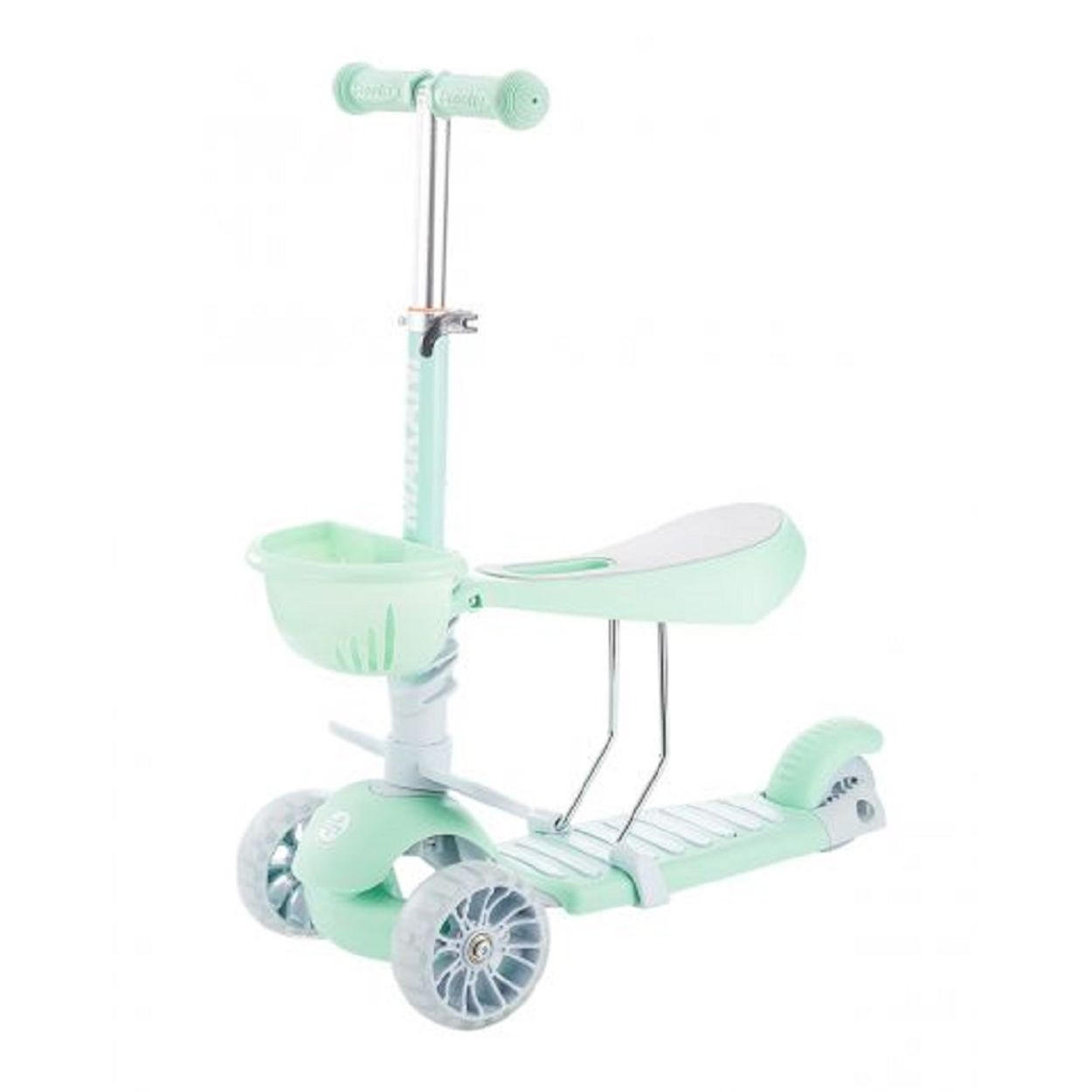 KINDERROLLER BonBon 3 in 1 grün Dreirad, LED-Vorderräder, höhenverstellbar - Grün, Kunststoff (58/26/66cm) - Makani