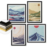 WANDBILDER 4er-Set - 50x50 cm & 40x60 cm Schwarzer Rahmen - Pastellfarbene Berge im Japandi-Stil - Schwarz, Kunststoff (50/50cm) - ArtPrintCave