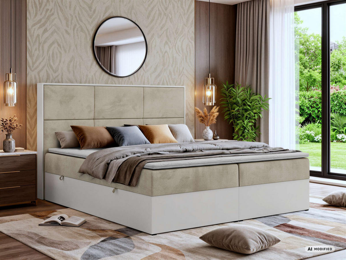 KONTINENTÁLNÍ POSTEL DELVIT 140/200 - Béžová Samet - Topper Visco - H3 - černá/béžová, textil/plast (140/200cm) - MKS