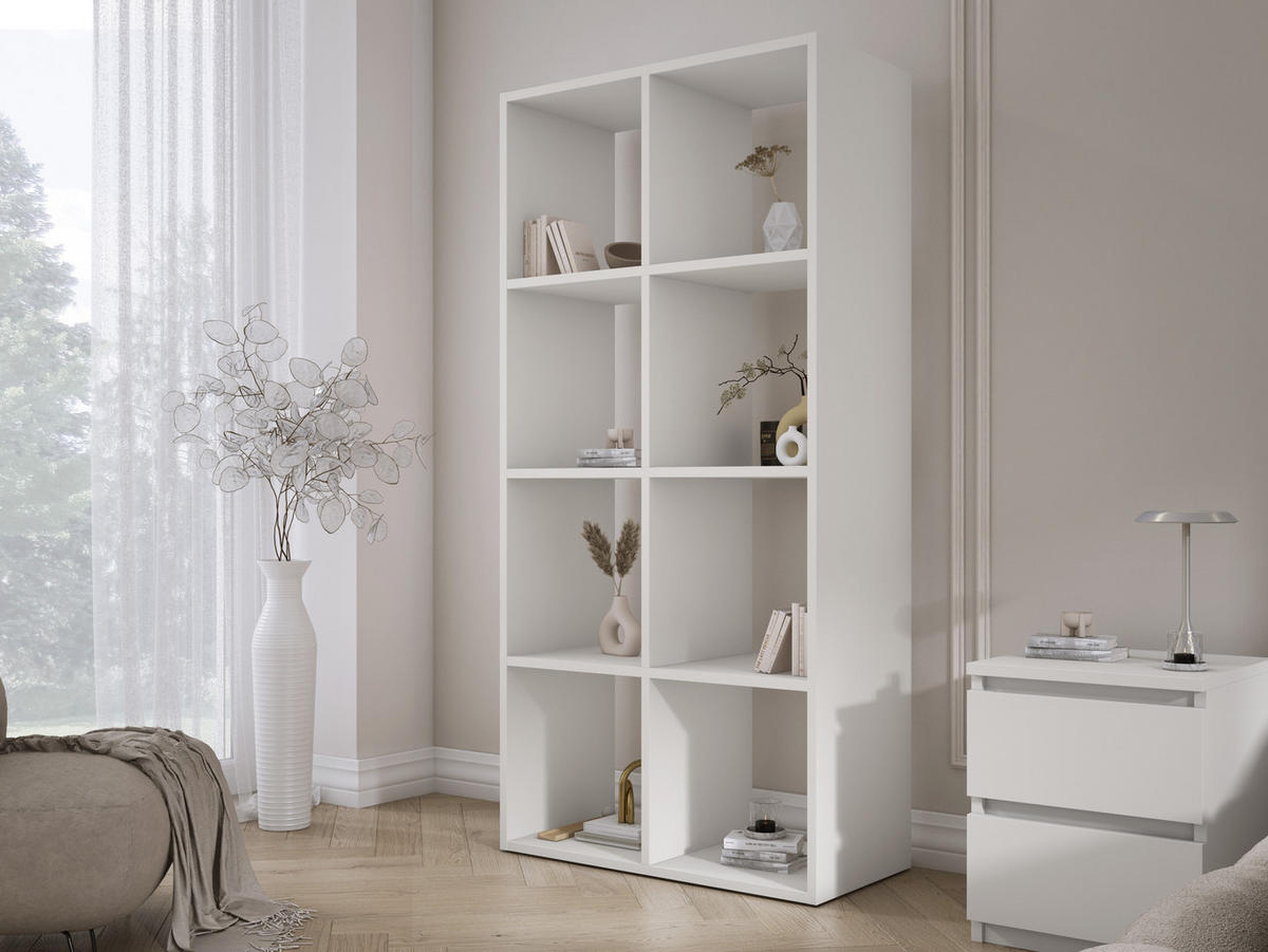 BÜCHERREGAL mit 8 Fächern – Farbe: Weiß – 147 × 74 × 30 cm, vertikale oder horizontal - Weiß, Holzwerkstoff (74/147/30cm) - 3XE LIVING