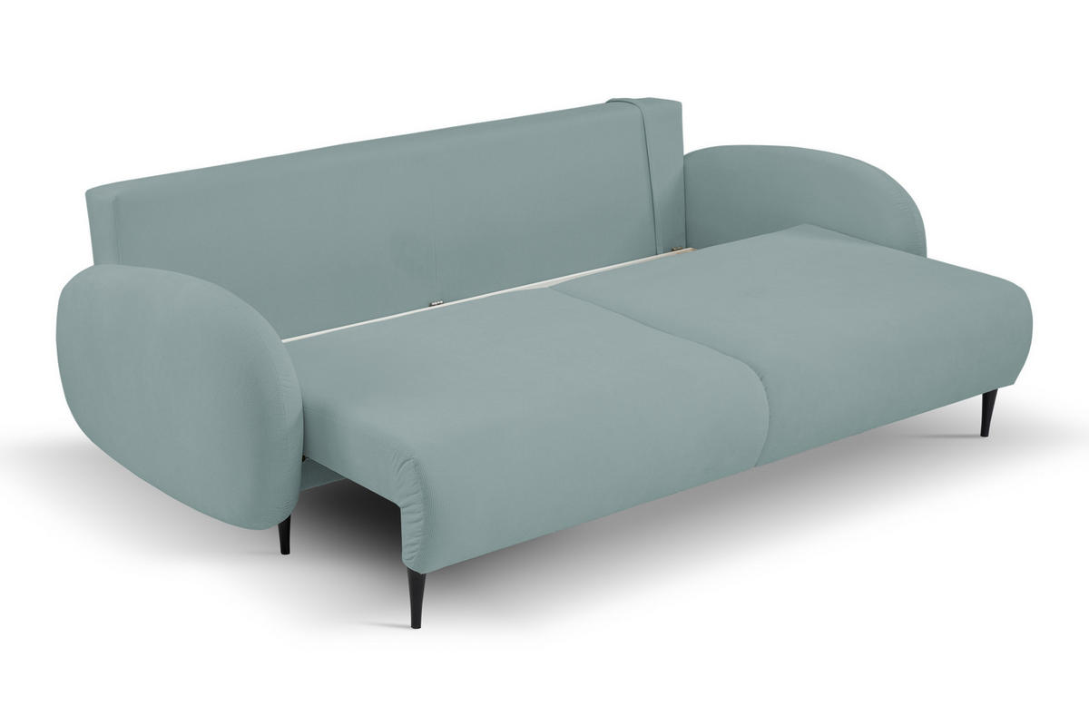SOFA SOFT RunAgin Mit Schlaffunktion Und Bettkasten, PUR-Schaum, Schwarze Kunststofffüße, lose Rückenkissen, freistehend, 232x109x95 cm Turquoise - Türkis, Holz/Textil (232/95/109cm) - DomoHome