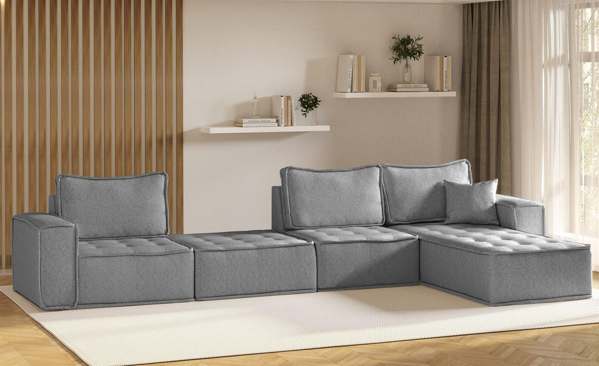 ECKSOFA Sande Xl In Raven - Grau, Holzwerkstoff/Textil (372/192cm) - Fun Möbel