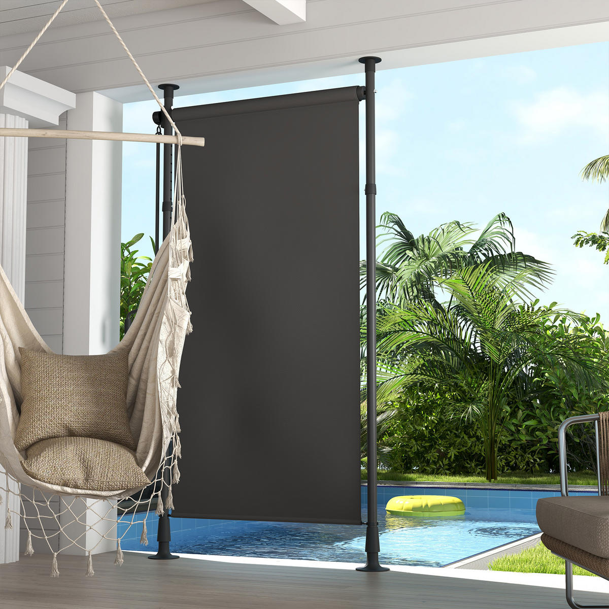 SENKRECHTMARKISE, Polyester, Dunkelgrau - Dunkelgrau, Kunststoff/Metall (2.8/310/120cm) - Outsunny