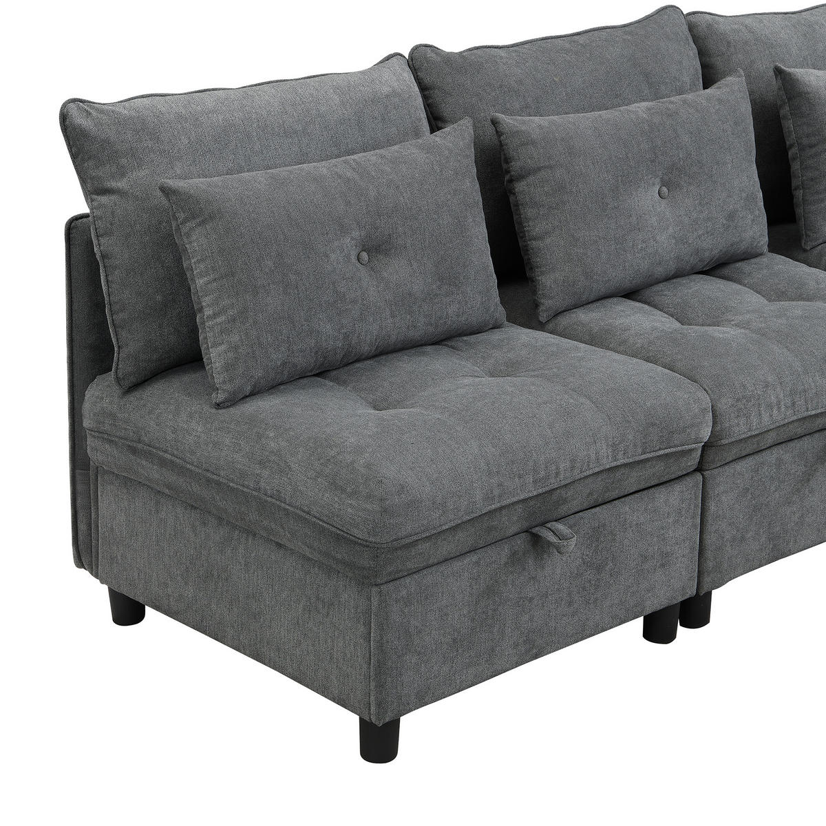 4-SITZER SCHLAFSOFA Chenille Antique Gray mit Stauraum und Schlaffunktion - Grau, Holzwerkstoff/Kunststoff (274/87/76cm) - WISHDOR