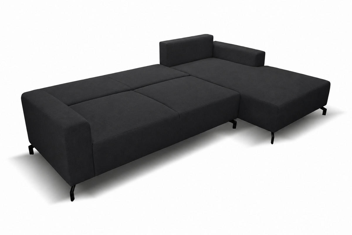 ECKSOFA Aspen in L-Form, Coach mit Schlaffunktion, Farbe: Schwarz, Velourstoff, Ottomane Rechts - Schwarz, Textil (312/187cm) - VENASI MÖBEL