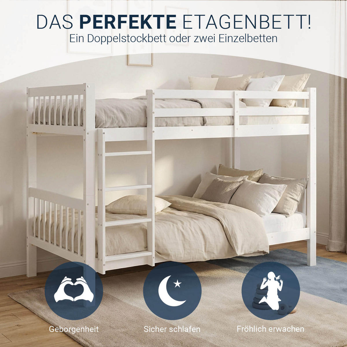 ETAGENBETT mit Lattenrost 90/200 cm Weiß - Weiß, Holz (90/200cm) - Homestyle4u