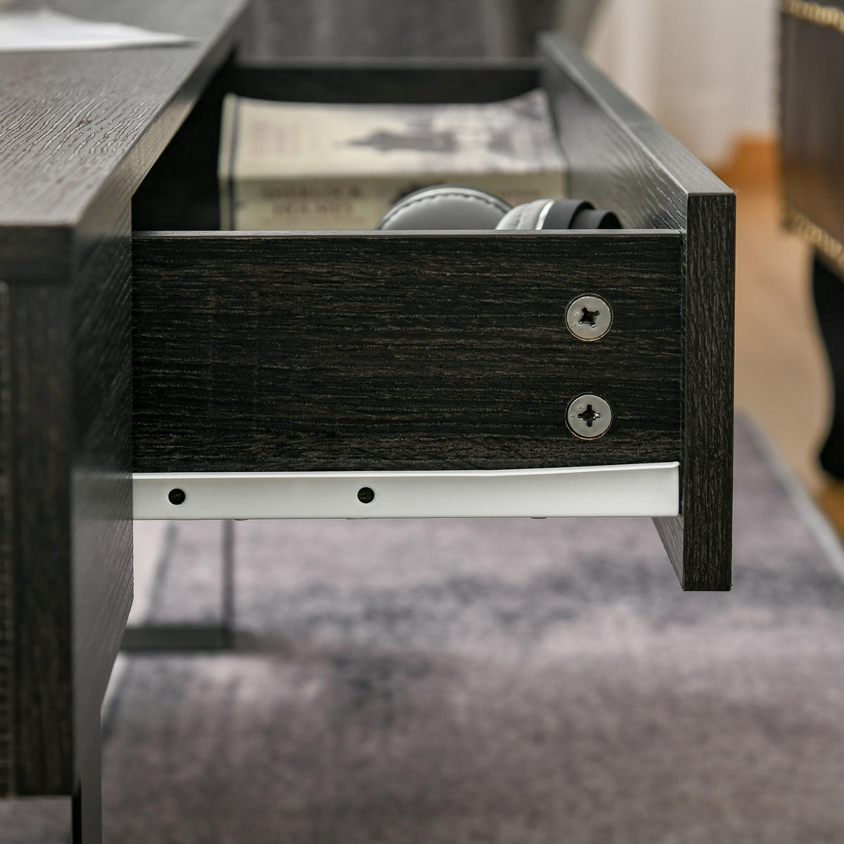 SOFATISCH Couchtisch Schublade stabil einfacher Aufbau Spanplatte Dunkelgrau - Dunkelgrau, Kunststoff (110/60/40cm) - HOMCOM