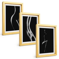 BILDER SET 3er Set - 20x30 cm Goldrahmen - Schwarz-weiße weibliche Silhouetten - Goldfarben, Kunststoff (20/30cm) - TULUP