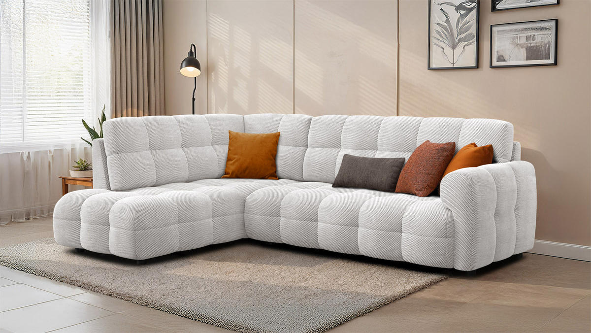 ECKSOFA MELLOW 5-Sitzer, creme - Creme/Schwarz, Holz/Textil (283/191cm) - Courtois Laville