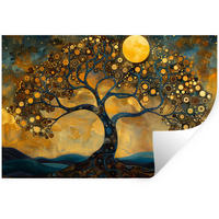 WANDTATTOO Baum - Mond - Blumen - Gold - Kunst 120x80 cm - Orange, Kunststoff (120/80/0.1cm) - MuchoWow