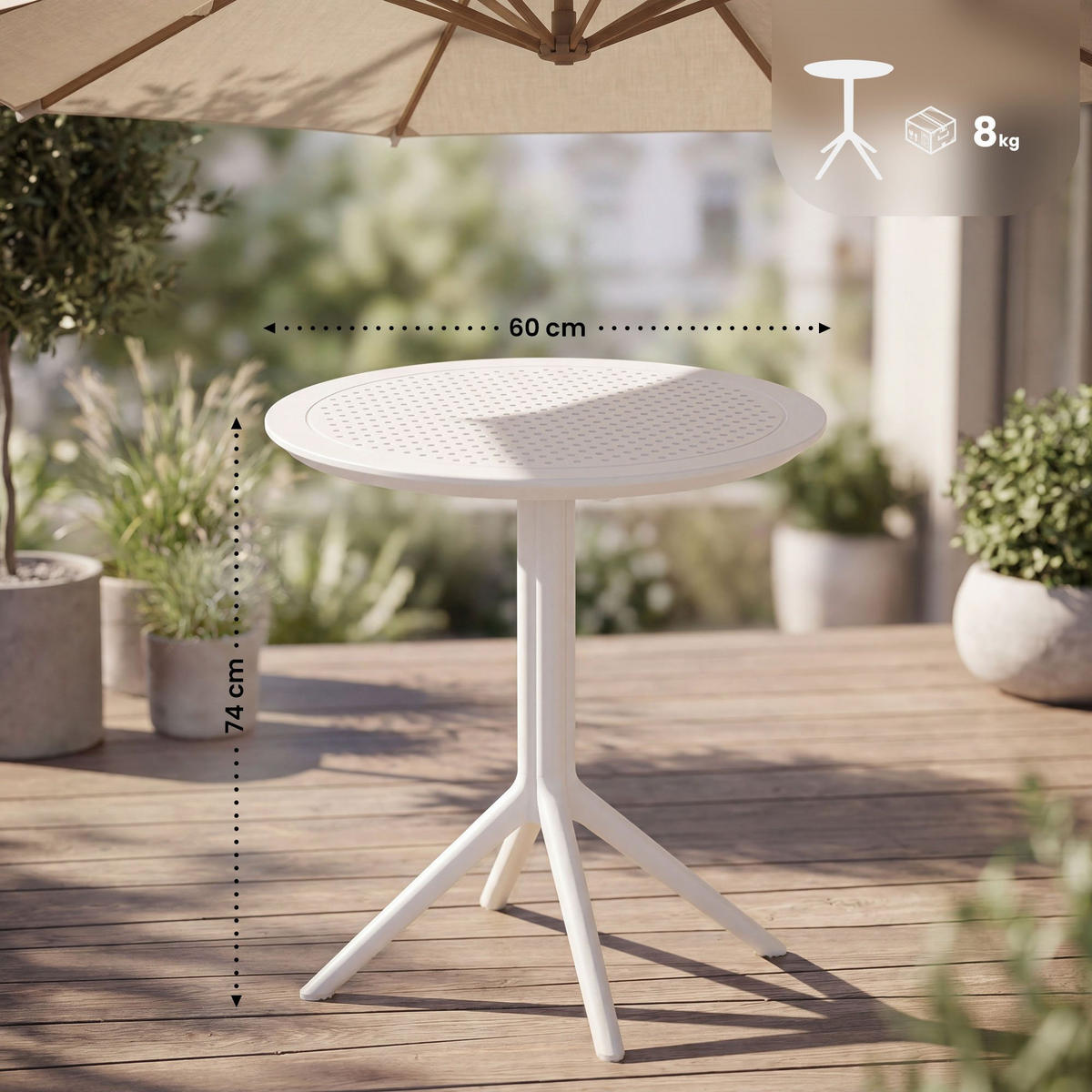 GARTENTISCH rund Kunststoff weiß - Weiß, Kunststoff (60/60/74cm) - CLP