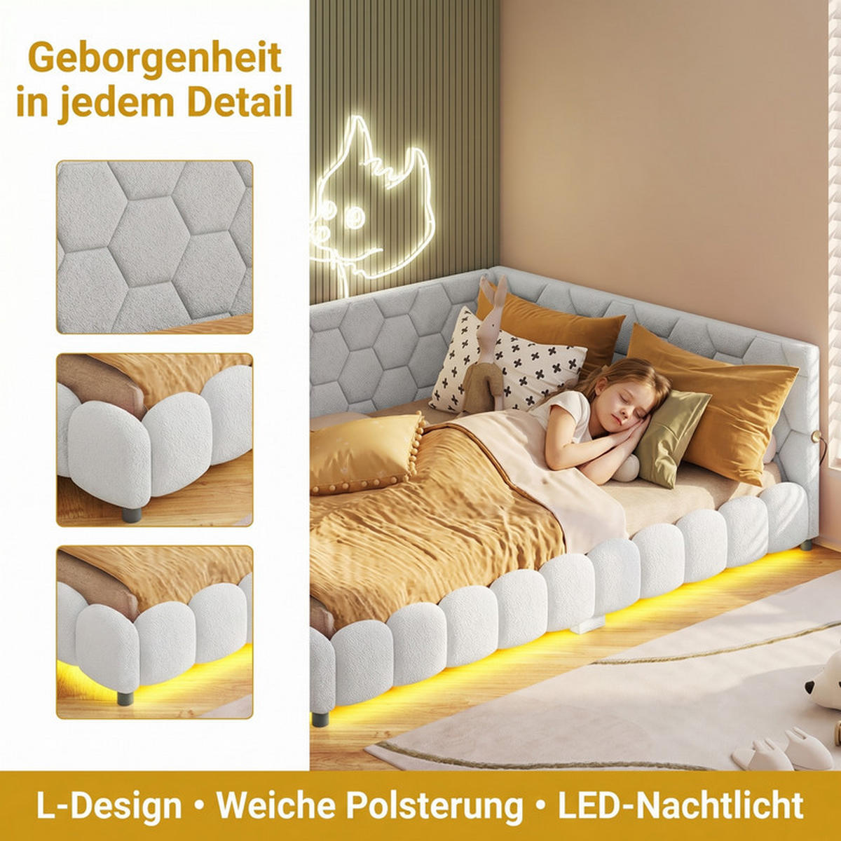 SCHLAFSOFA 140/200 cm BIJELA s LED i USB - bijela, drvo - SHOPENTRA