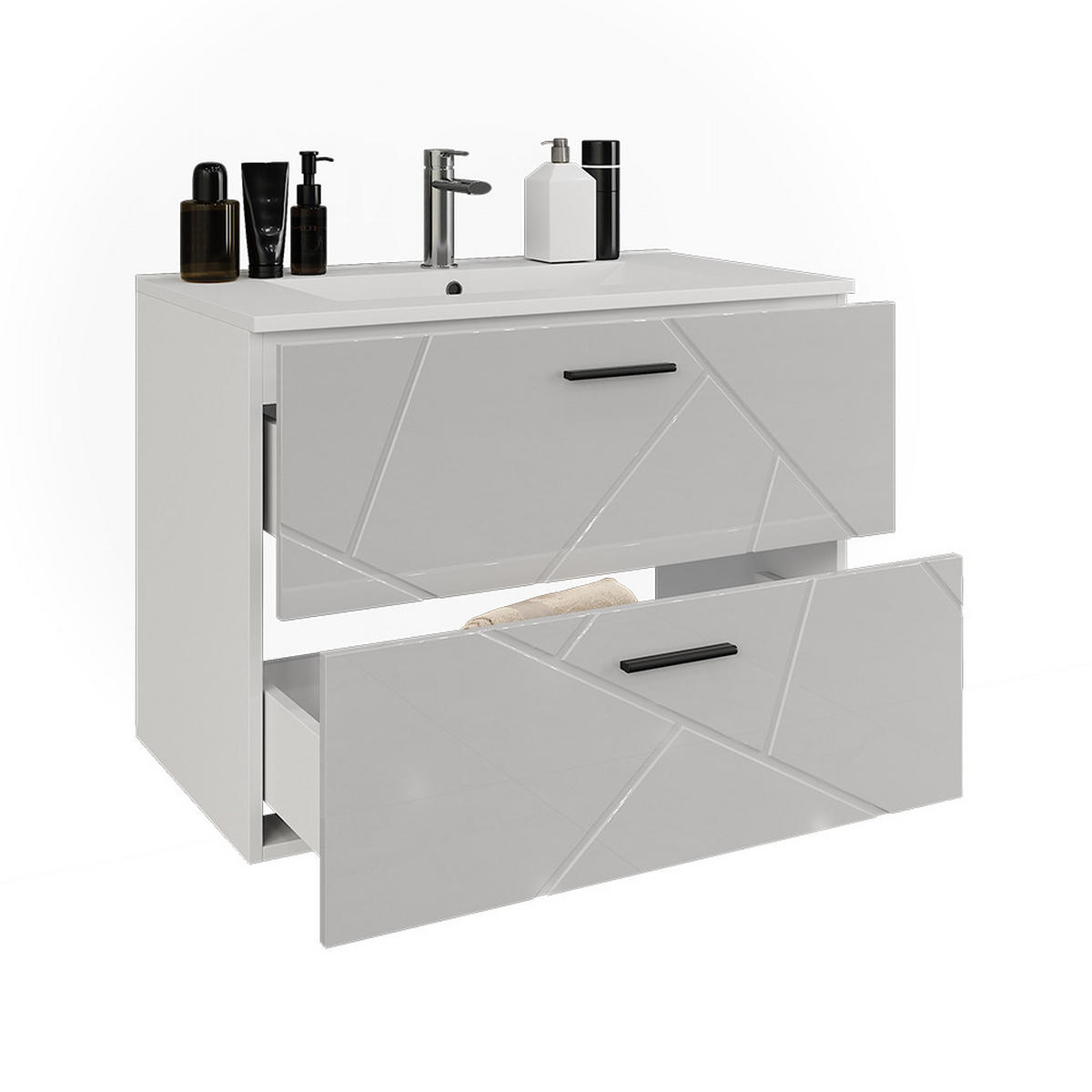 WASCHBECKENUNTERSCHRANK Irma Weiß/Weiß Hochglanz 80 x 57 cm mit 2 Schubladen - Weiß Hochglanz, Holzwerkstoff (80/57/44.6cm) - Vicco
