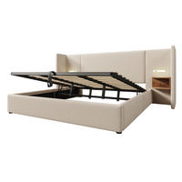POLSTERBETT 160/200 cm Beige Leinen mit Nachttisch, Leselampe und USB Type-C Ladefunktion - Beige, Holz/Textil (160/200cm) - Oxeza