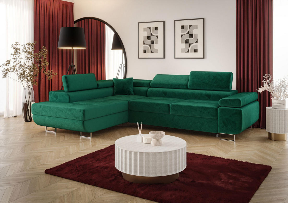 ECKSOFA EMILY mit Schlaffunktion Monolith 37 Links - Grün, Textil (275/200cm) - Bedante