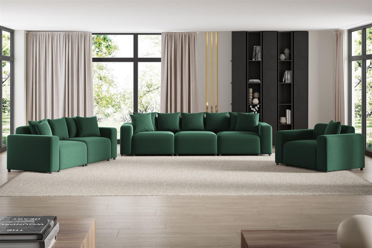 SOFA Megan 3-sitzer In Salvador - Dunkelgrün, Holzwerkstoff/Textil (327/75/98cm) - Fun Möbel