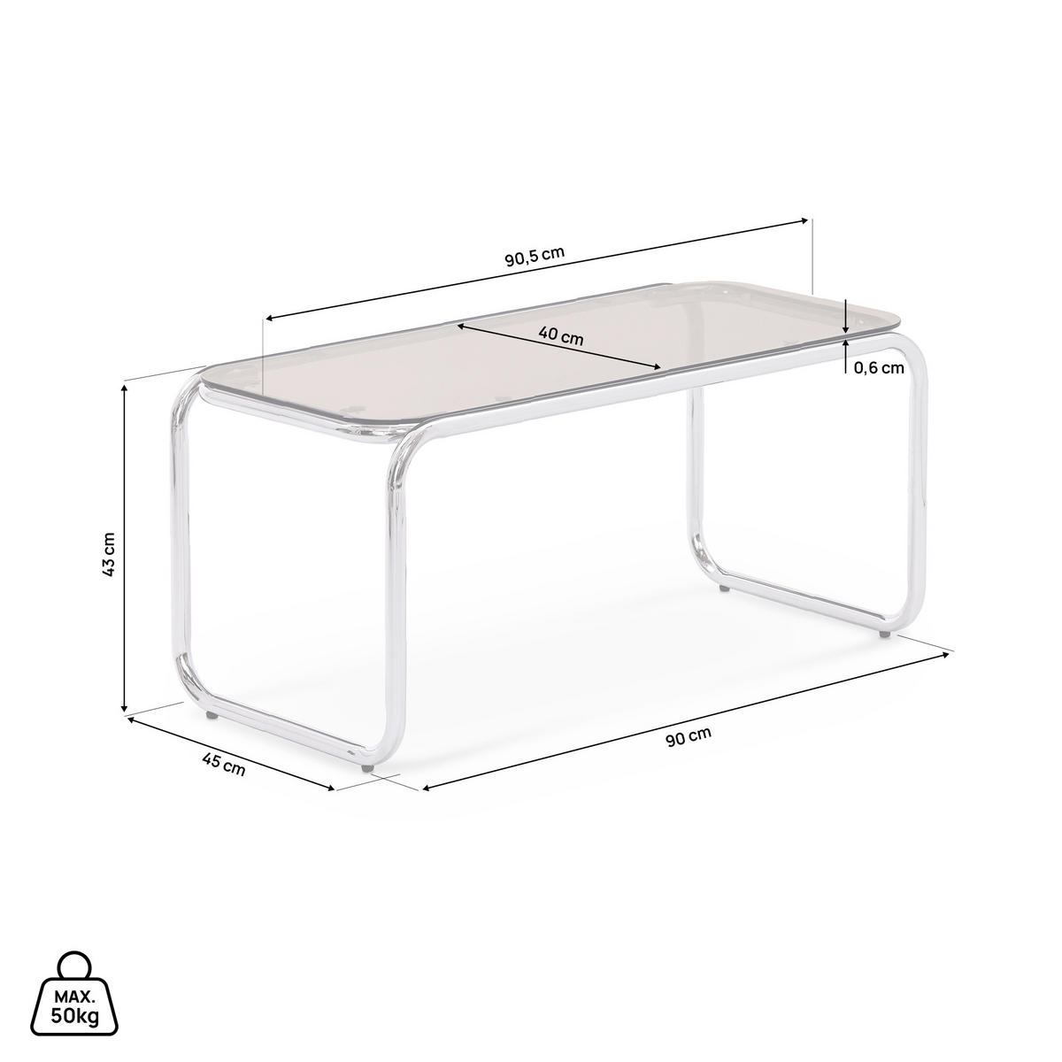 COUCHTISH Amaya aus Metall im modernen Stil mit brauner Glasplatte - Braun/Grau, Metall (90.5/45/43cm) - Sicaan