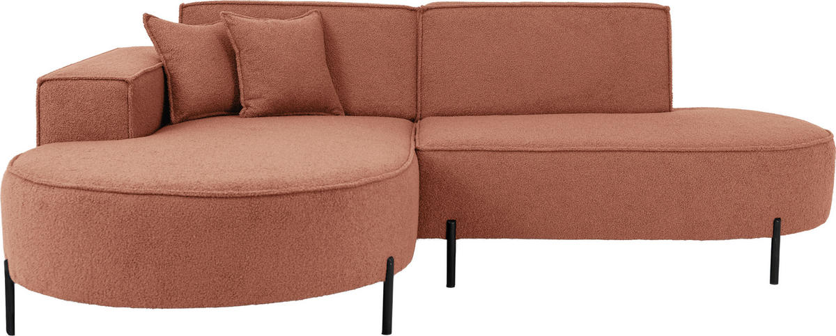 ECKSOFA Hana Loft 3-Sitzer Ecke Links, Boucle, Terra 241/80/168 cm - Terracotta/Schwarz, Textil/Metall (241/168cm) - WFL GROUP