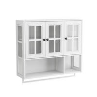 KÜCHENOBERSCHRANK 88/26/82,5 cm mit 3 Türen, offenen Fächern, Handtuchhalter aus MDF und Glas, Weiß - Weiß, Holzwerkstoff (88/82.5/26cm) - Redom