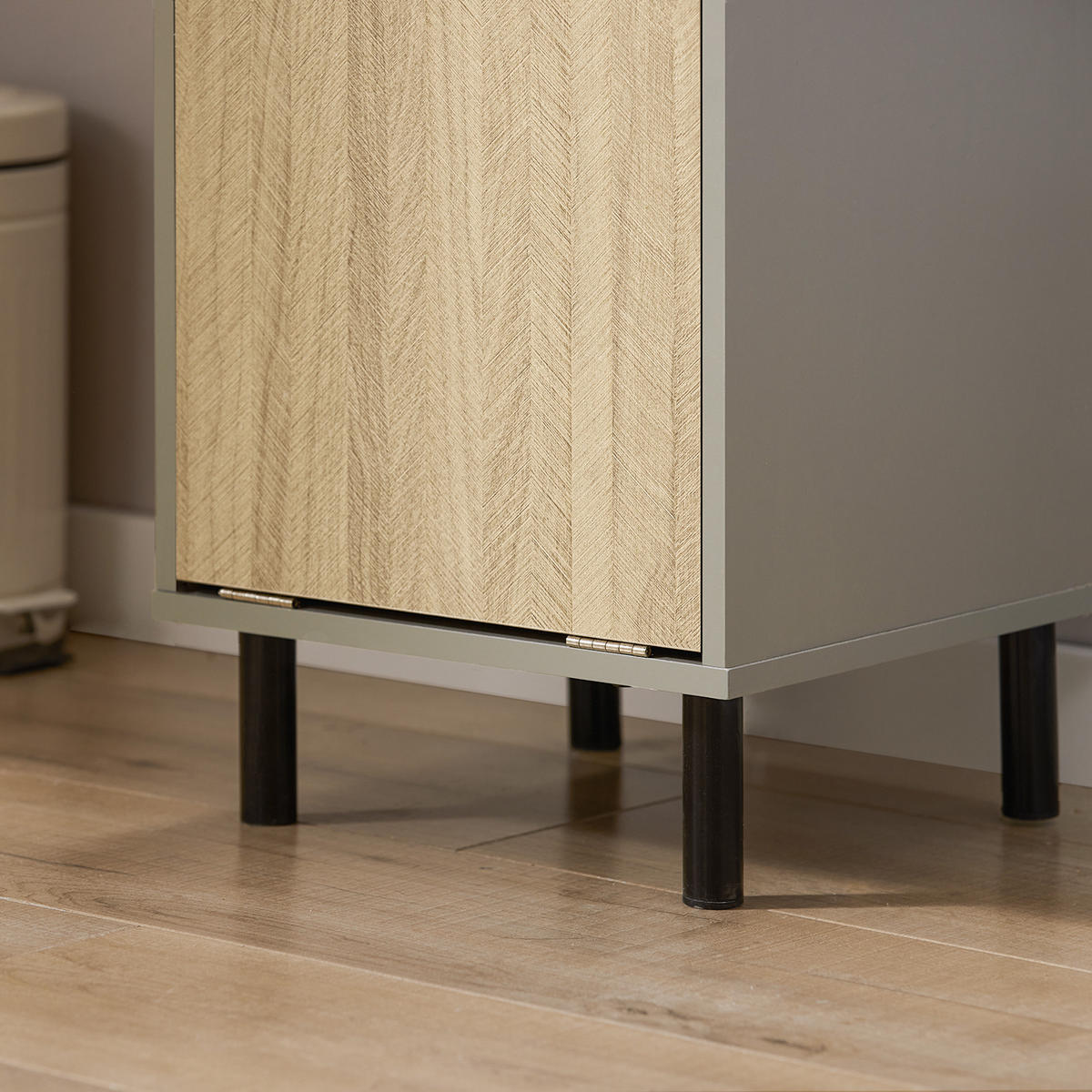 WÄSCHESCHRANK mit Wäschesack Grau - Naturfarben/Grau, Holzwerkstoff/Metall (31/86/30cm) - SoBuy