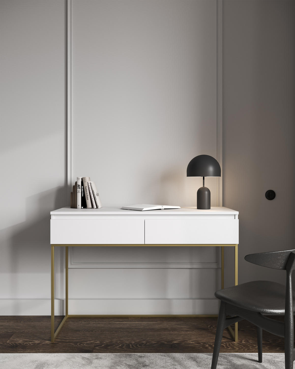 SCHMINKTISCH Bemmi Weiß mit goldenen Metallbeinen - Goldfarben/Weiß, Holzwerkstoff/Metall (120/80/50cm) - Selsey