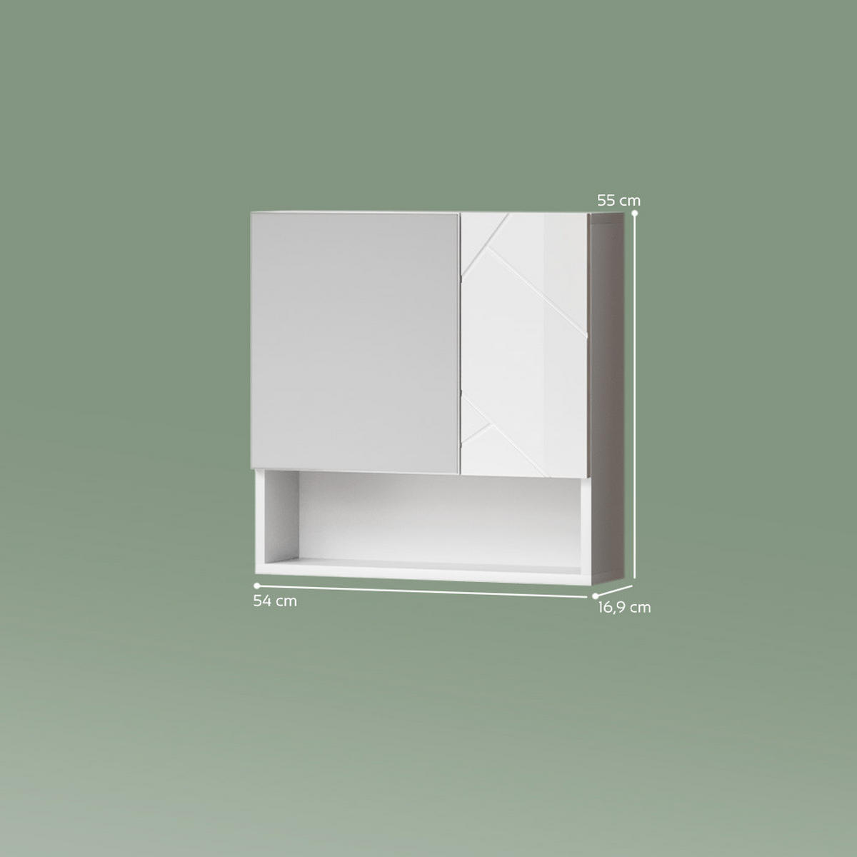 BADSPIEGELSCHRANK Ronco Weiß Hochglanz 54 x 55 cm - Weiß Hochglanz/Weiß, Holzwerkstoff (54/55/16.9cm) - Livinity®