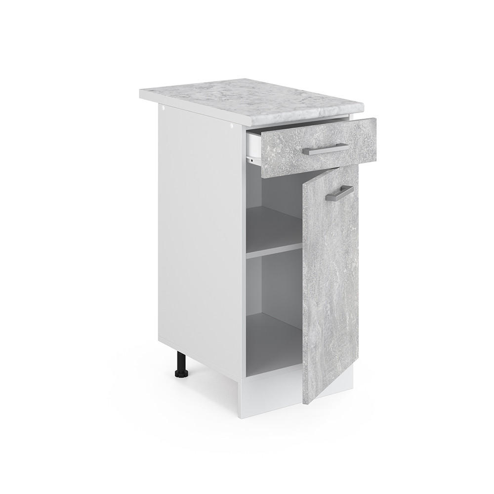 KÜCHENUNTERSCHRANK R-Line Beton 40 cm, AP Marmor - Schieferfarben/Hellgrau, Holzwerkstoff (40/81.6/60cm) - Vicco