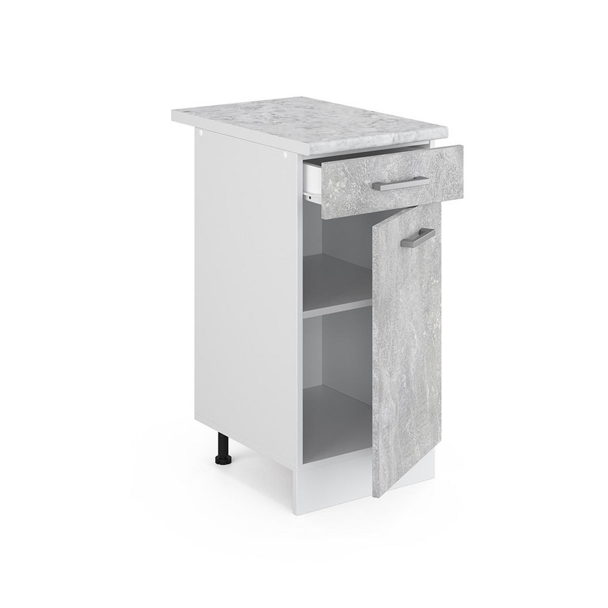 UNTERSCHRANK R-Line Beton 40 cm mit Schublade, mit Arbeitsplatte - Weiß/Grau, Holzwerkstoff (40/81.6/60cm) - Vicco