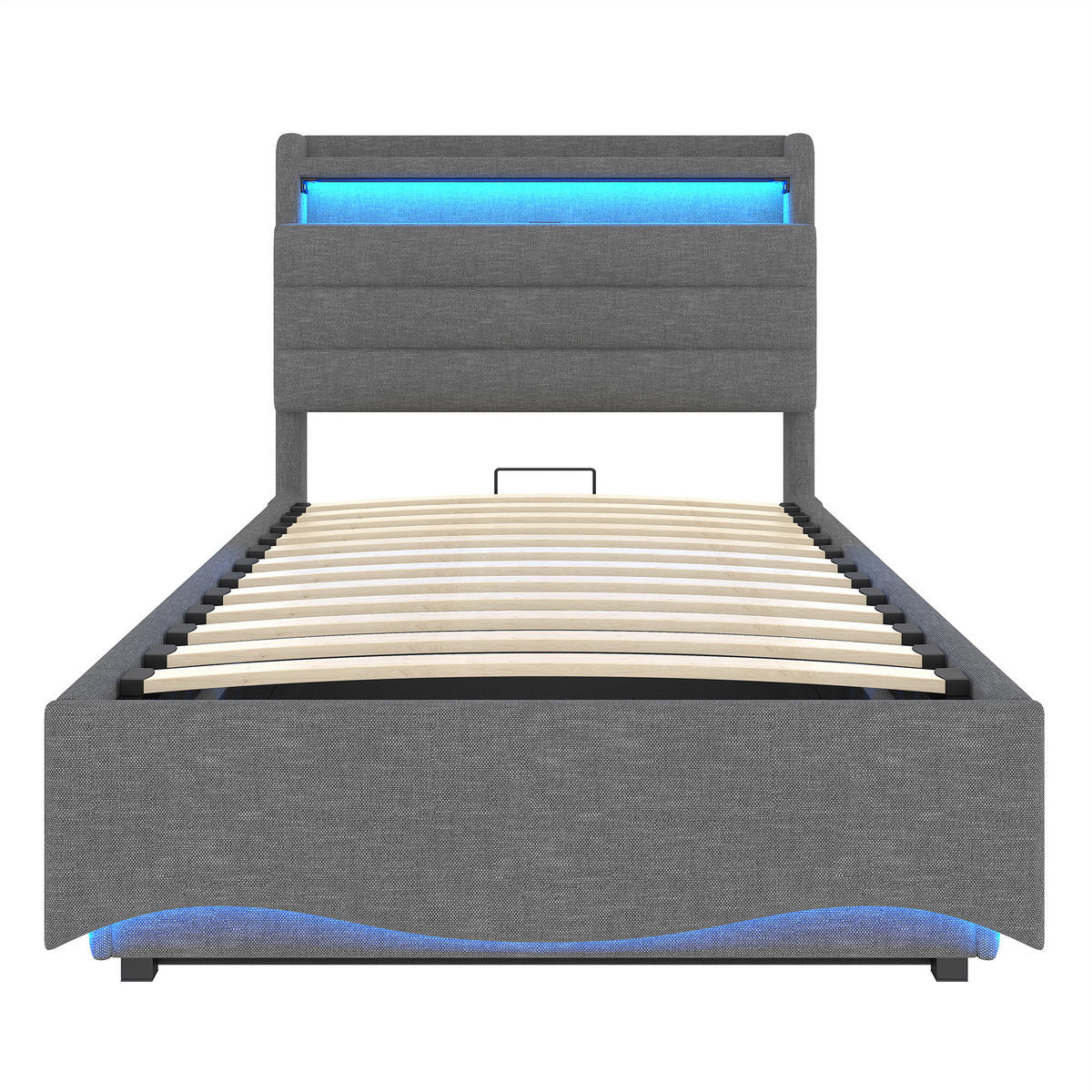 POLSTERBETT 90/200 cm Grau mit LED-Beleuchtung, Staufächern und Ablagen - Grau, Textil (90/200cm) - Homcomodar