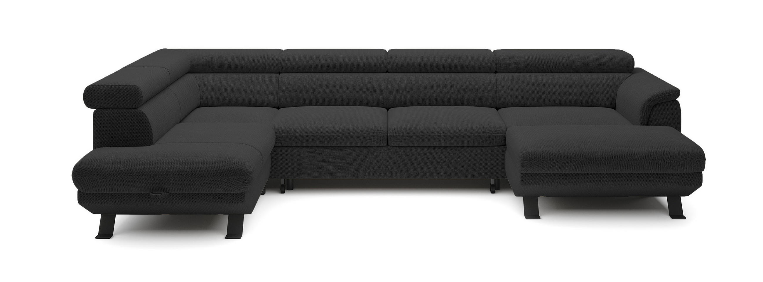 ECKSCHLAFSOFA Raven XL, Verstellbaren Kopfstützen, Bettkasten, Großes Sofa 334x198x162cm Linke, Anthrazit - Anthrazit, Holz/Textil (198/334cm) - DomoHome