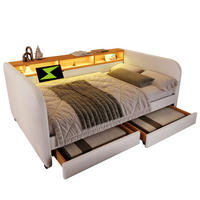 POLSTERBETT 140/190 cm Beige aus Leinen mit LED und Schubladen - Beige, Textil (140/190cm) - OKMYHOME
