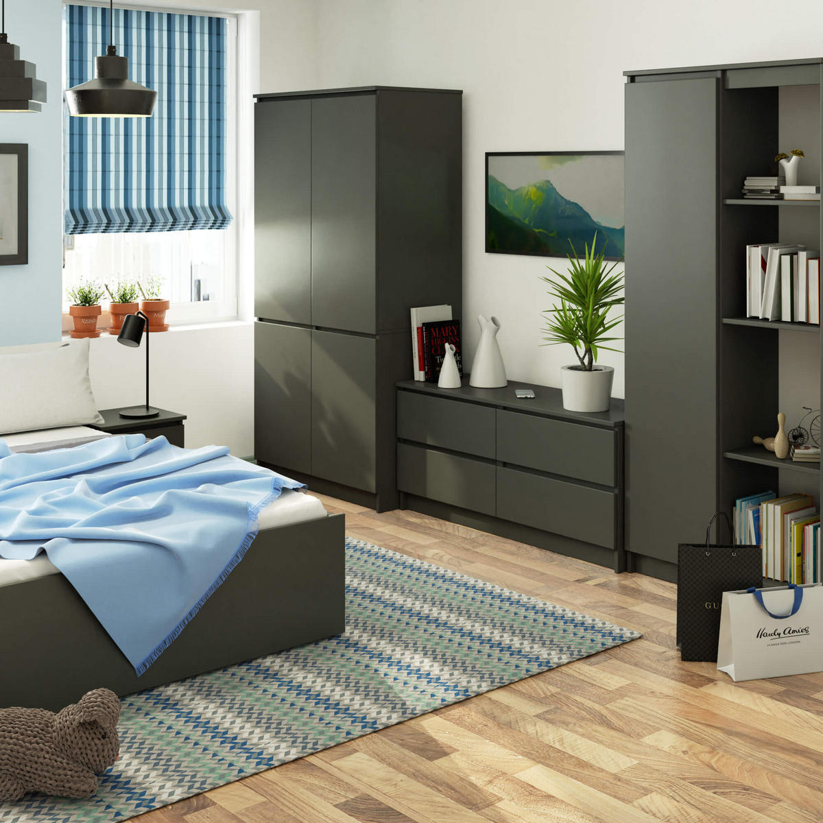 KLEIDERSCHRANK Graphitgrau 90x51x180 cm - Graphitfarben, Holzwerkstoff (90/180/51cm) - Akord