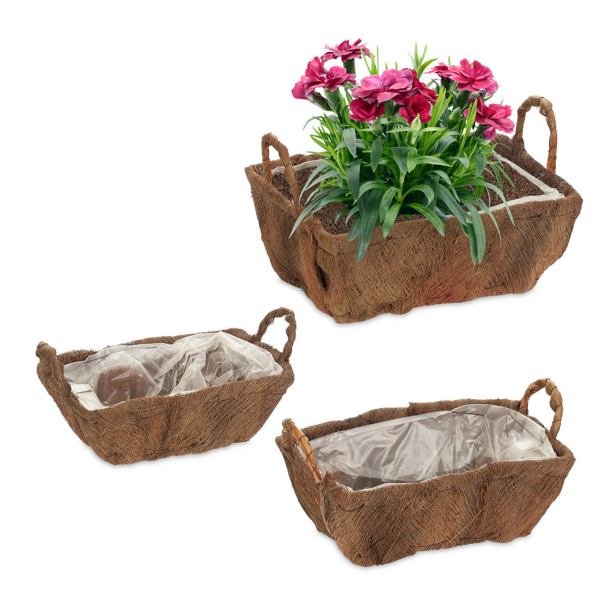 3xBLUMENKASTEN - Braun, Holz/Kunststoff (30.5/19/24cm) - Relaxdays