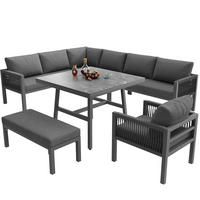 ZAHRADNÍ sedací souprava z železa 118x61x80 cm šedá pro 8 osob s modulárním uspořádáním a stolkem se sklem - šedá, kov - Modfu