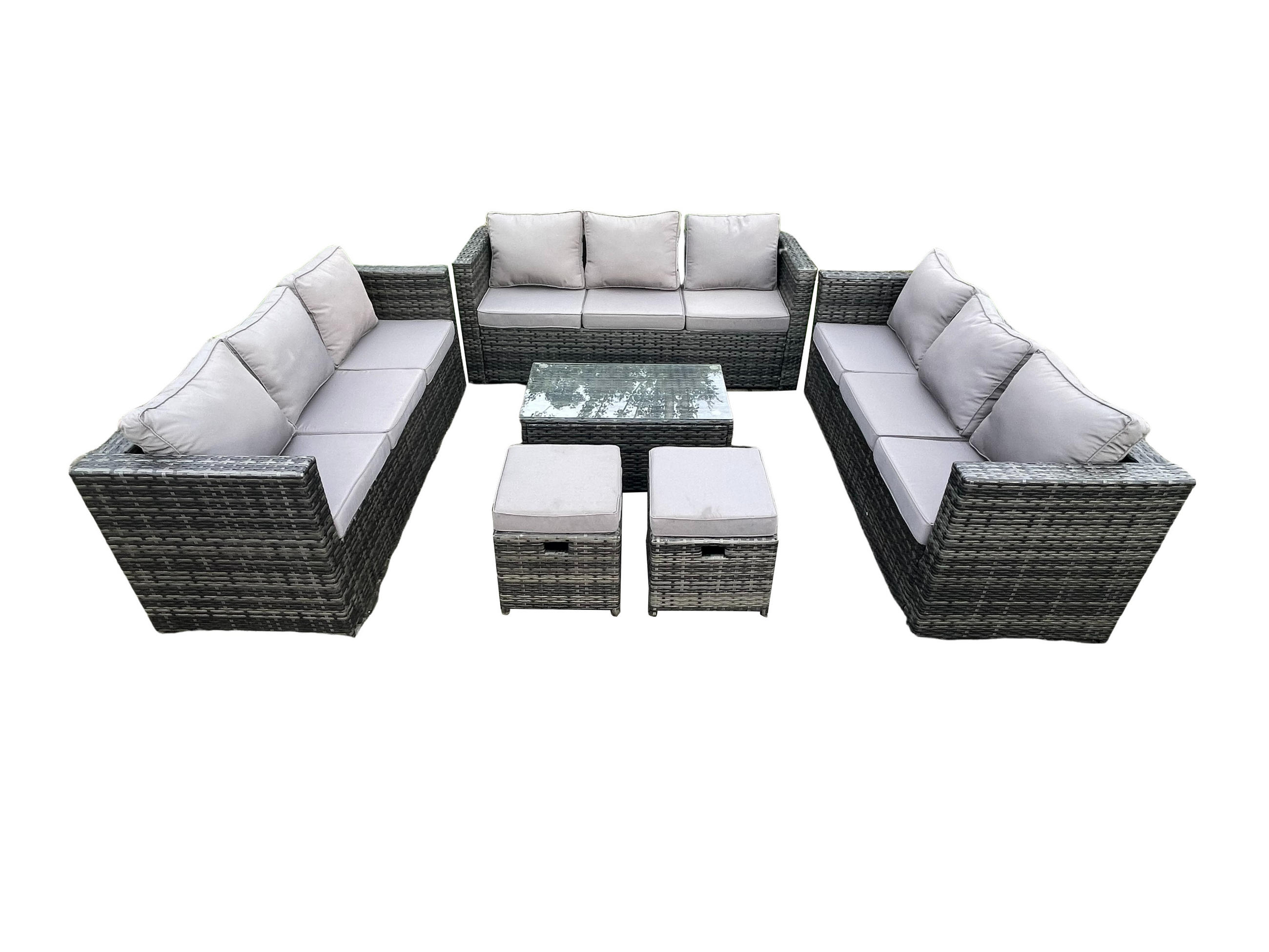 GARTENSET Polyrattan 11-Sitzer - Dunkelgrau, Metall - Fimous