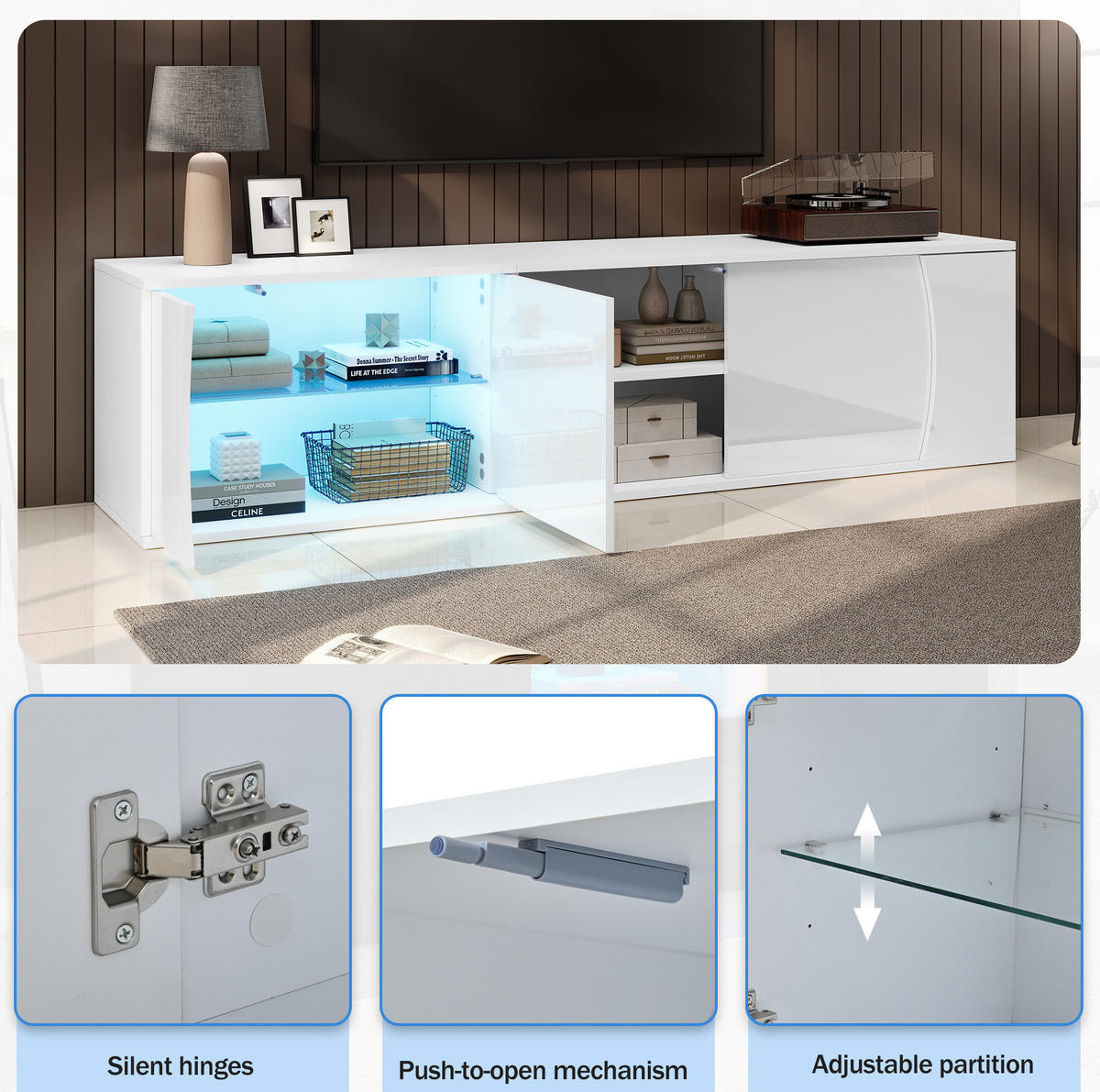 TV-LOWBOARD 180/40/45 cm weiß aus Spanplatte mit LED - Weiß, Holzwerkstoff (40/45/180cm) - OKWISH