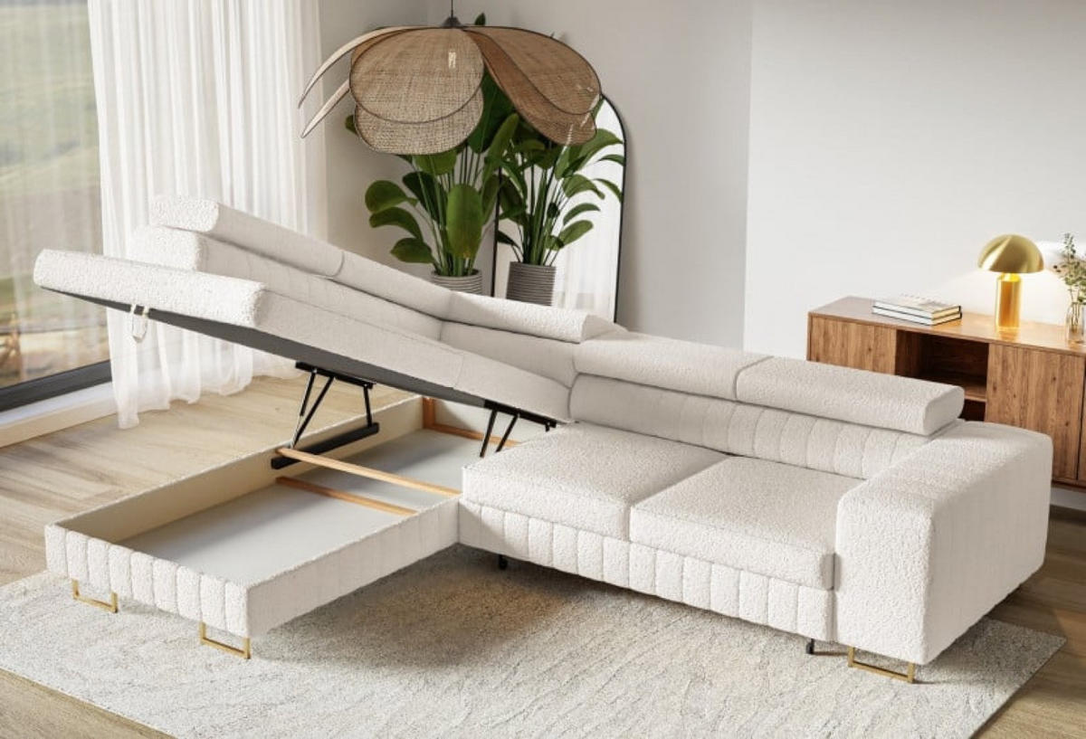 ECKSOFA Milch Catch Me 01 Linke Seite Goldene Beine - Ecru/Weiß, Textil (274/203cm) - Sepro Meble